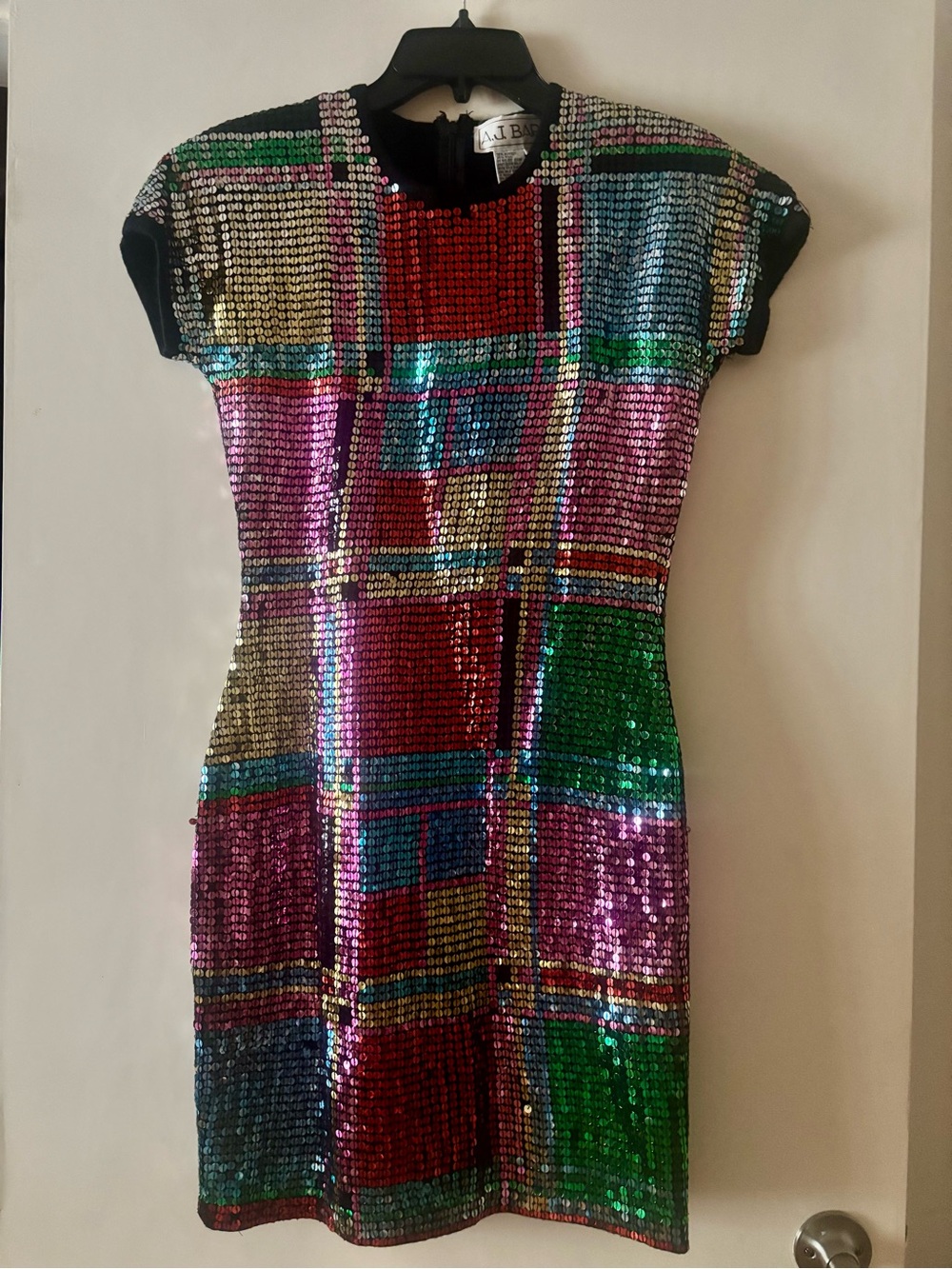 Vintage A.J. Bari Multicolor Sequin Plaid Midi Dress